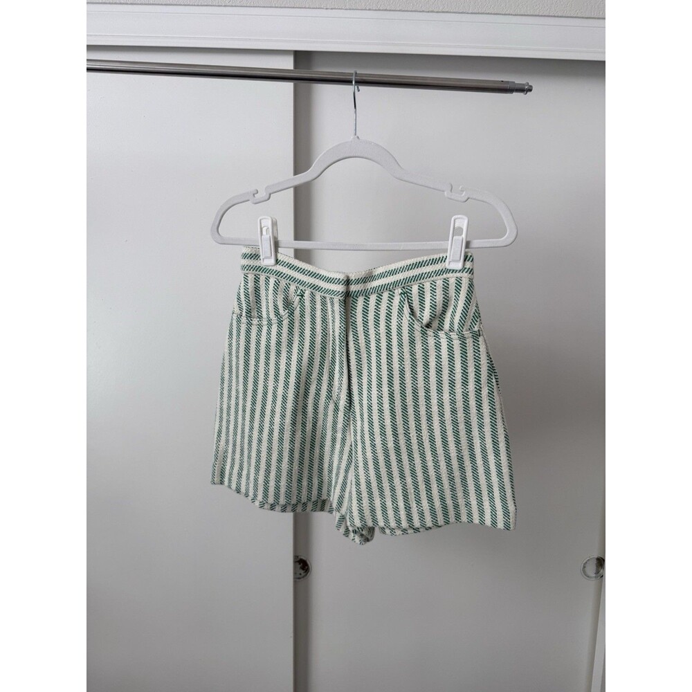 Sandro Green & Cream Striped Tweed Shorts – Size 36